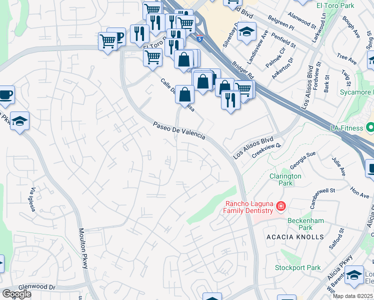 map of restaurants, bars, coffee shops, grocery stores, and more near 128 Avenida Majorca in Laguna Woods
