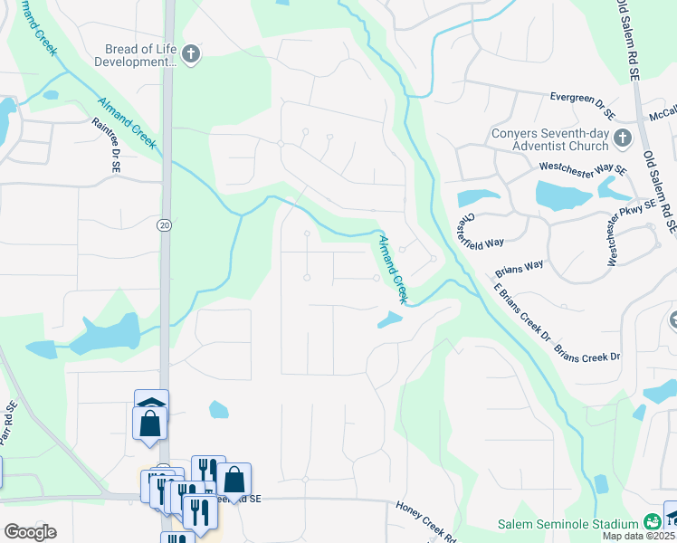 map of restaurants, bars, coffee shops, grocery stores, and more near 2307 Blackburn Pass in Conyers