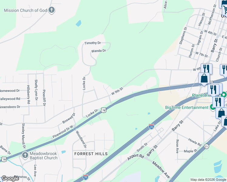 map of restaurants, bars, coffee shops, grocery stores, and more near 540 West 9th Street in Oxford