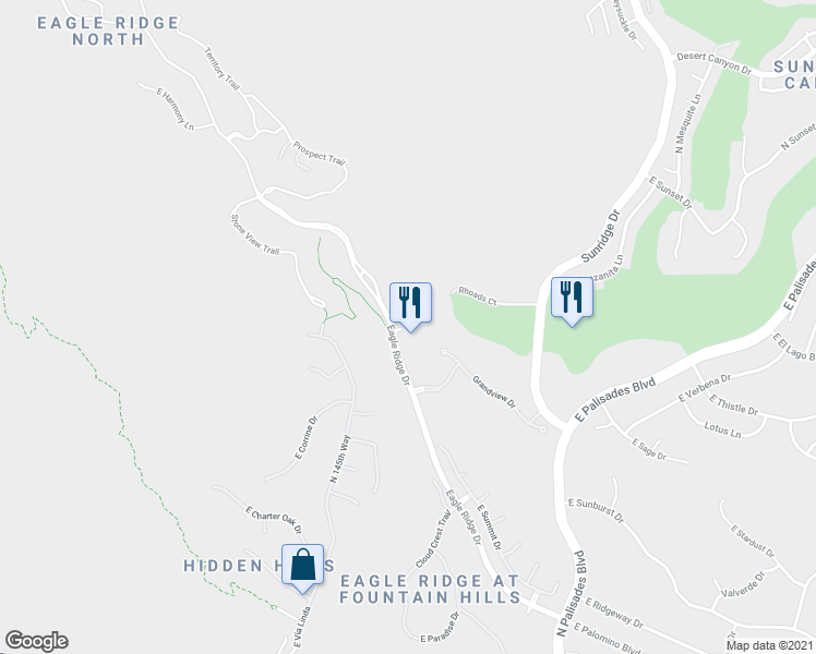 map of restaurants, bars, coffee shops, grocery stores, and more near 13225 North Eagle Ridge Drive in Fountain Hills