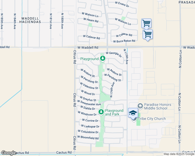 map of restaurants, bars, coffee shops, grocery stores, and more near 13398 North 177th Drive in Surprise