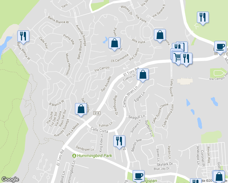 map of restaurants, bars, coffee shops, grocery stores, and more near 14 Tricolored Lane in Aliso Viejo