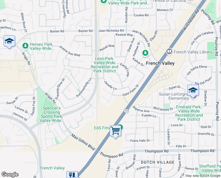 map of restaurants, bars, coffee shops, grocery stores, and more near 31183 Janelle Lane in Winchester