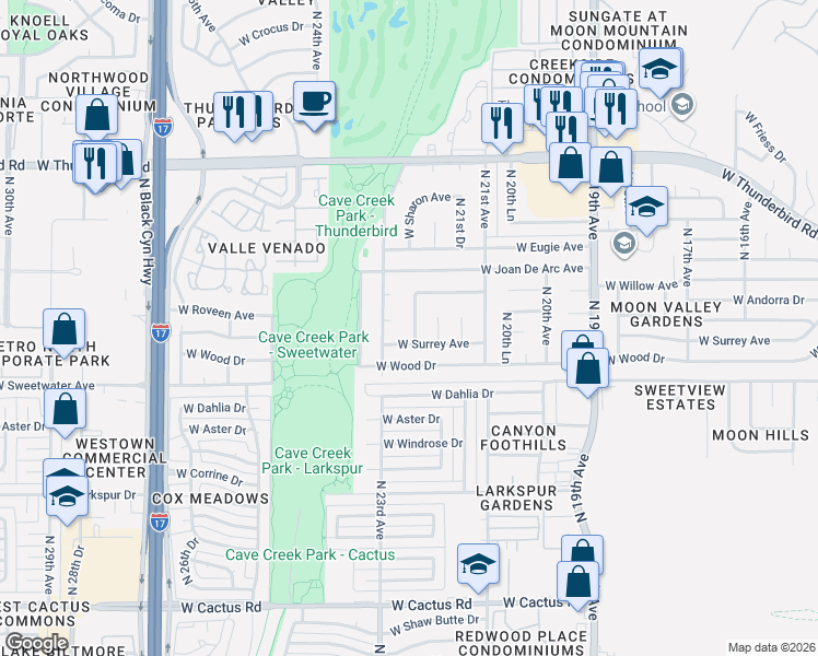 map of restaurants, bars, coffee shops, grocery stores, and more near 13144 North 22nd Avenue in Phoenix
