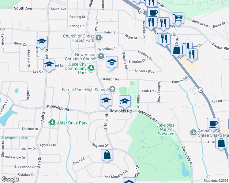 map of restaurants, bars, coffee shops, grocery stores, and more near 1209 Kenyon Rd in Lake City
