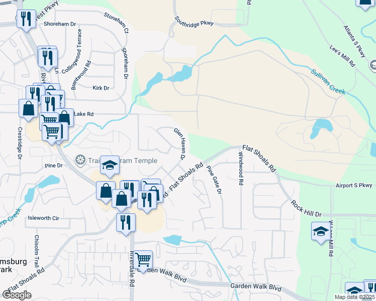 map of restaurants, bars, coffee shops, grocery stores, and more near 5472 Glen Haven Drive in Atlanta