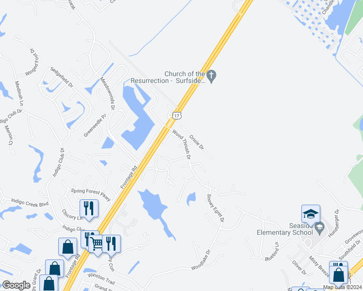 map of restaurants, bars, coffee shops, grocery stores, and more near 4212 Sweetwater Boulevard in Murrells Inlet