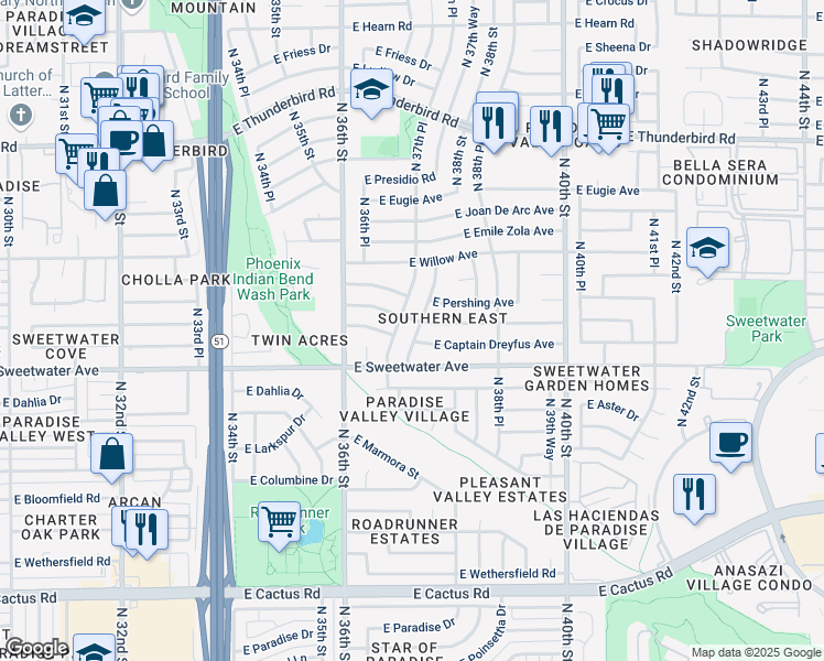 map of restaurants, bars, coffee shops, grocery stores, and more near 13036 North 37th Way in Phoenix