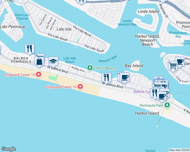 map of restaurants, bars, coffee shops, grocery stores, and more near 825 West Bay Avenue in Newport Beach
