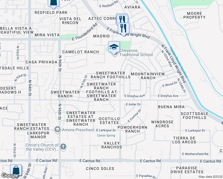 map of restaurants, bars, coffee shops, grocery stores, and more near 9892 East Wood Drive in Scottsdale