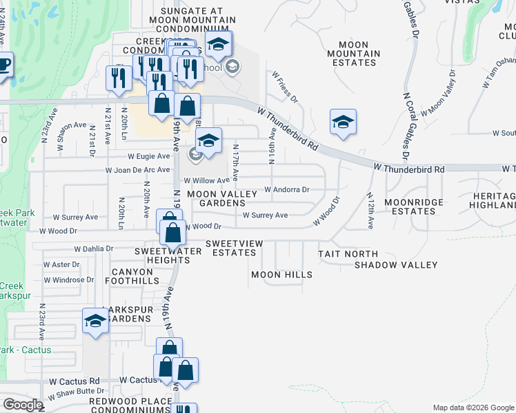 map of restaurants, bars, coffee shops, grocery stores, and more near 1628 West Pershing Avenue in Phoenix