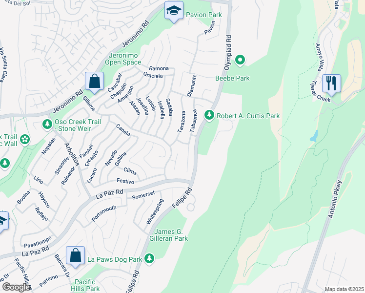 map of restaurants, bars, coffee shops, grocery stores, and more near 28382 Lanuza in Mission Viejo