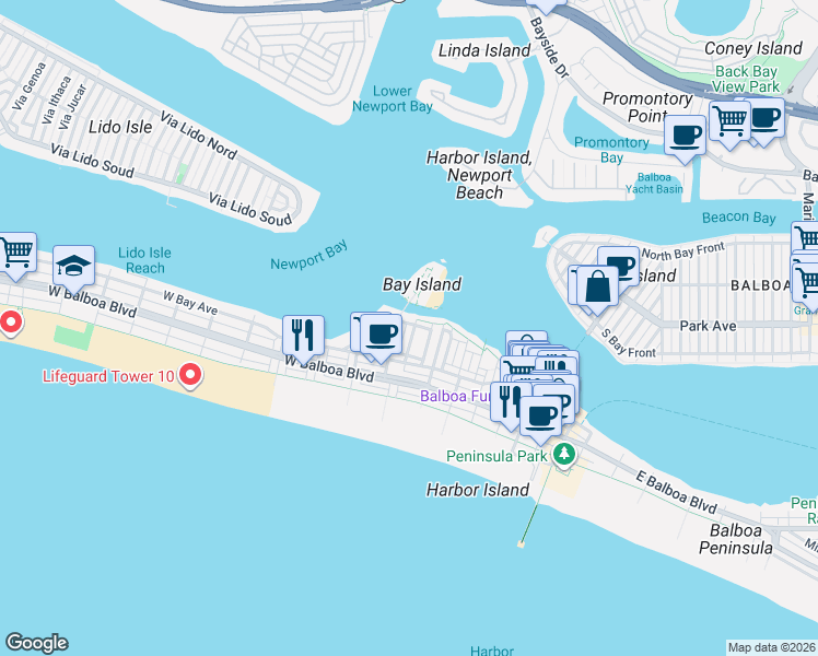map of restaurants, bars, coffee shops, grocery stores, and more near 327 Anade Avenue in Newport Beach