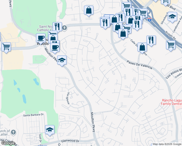 map of restaurants, bars, coffee shops, grocery stores, and more near 370 Avenida Castilla in Laguna Woods