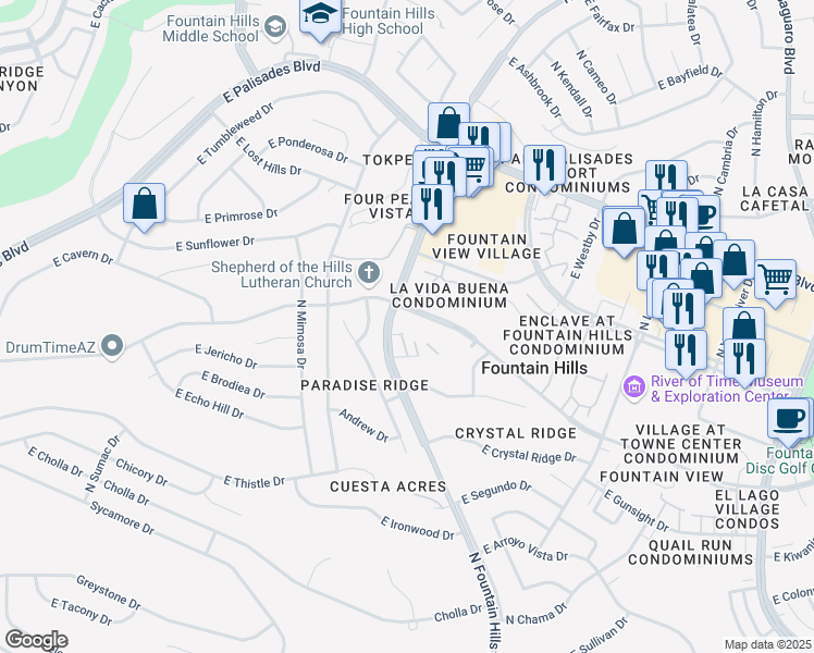 map of restaurants, bars, coffee shops, grocery stores, and more near 13225 North Fountain Hills Boulevard in Fountain Hills
