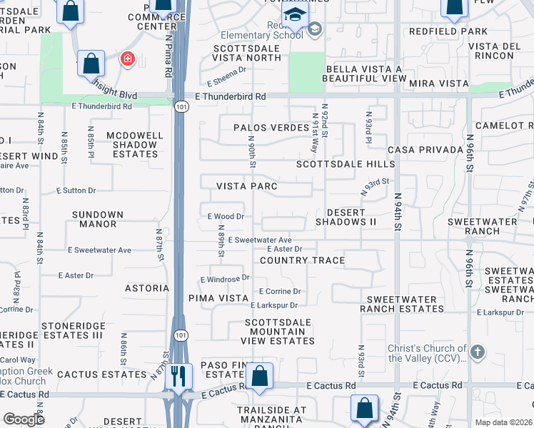 map of restaurants, bars, coffee shops, grocery stores, and more near 13290 North 90th Place in Scottsdale