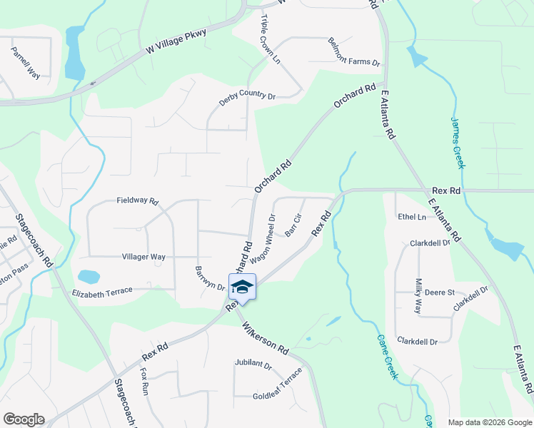 map of restaurants, bars, coffee shops, grocery stores, and more near 140 Wagon Wheel Drive in Rex