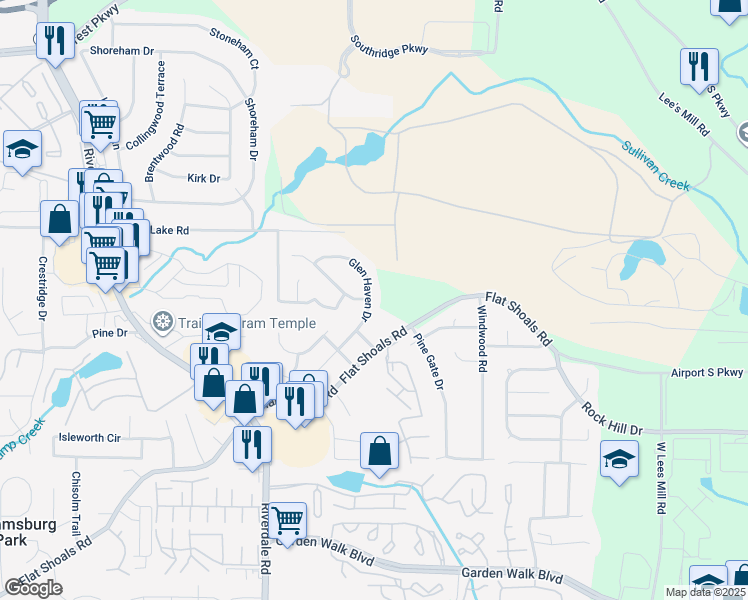 map of restaurants, bars, coffee shops, grocery stores, and more near 5472 Glen Haven Drive in Atlanta