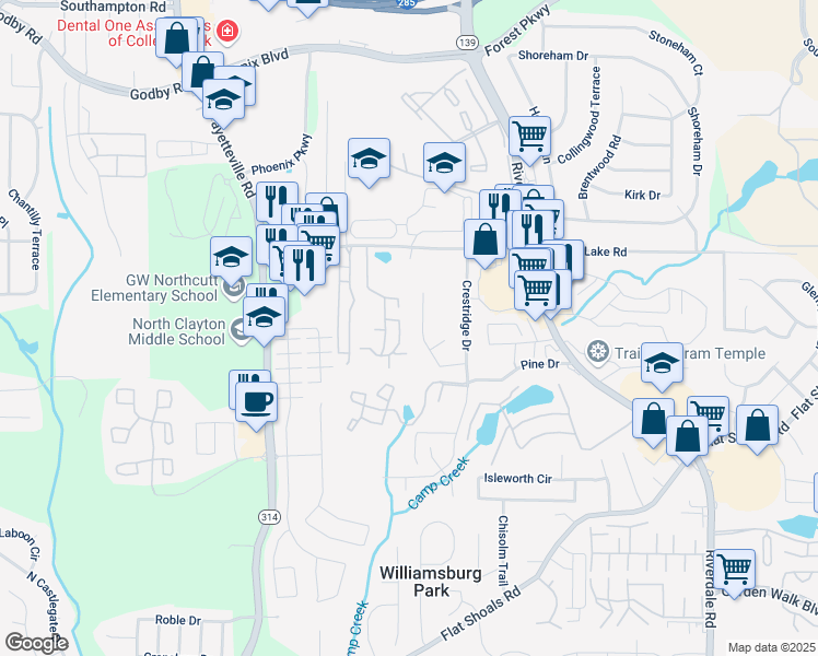 map of restaurants, bars, coffee shops, grocery stores, and more near 1624 Norman Drive in Atlanta