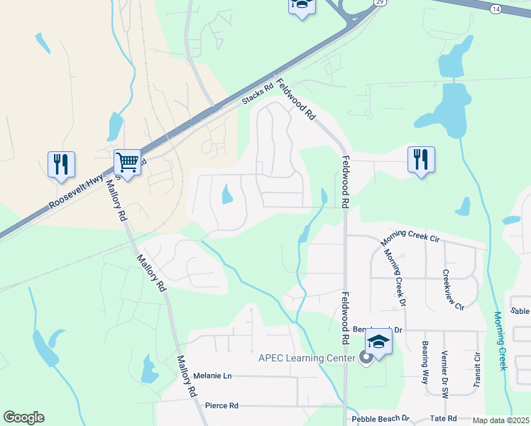 map of restaurants, bars, coffee shops, grocery stores, and more near 3909 Makeover Court in Atlanta