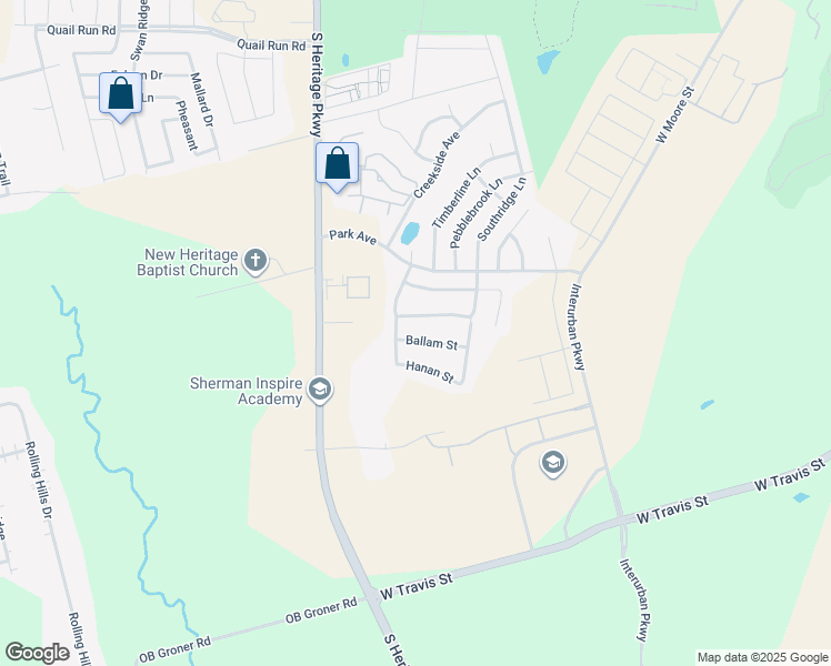 map of restaurants, bars, coffee shops, grocery stores, and more near 3416 Portsmouth Place in Sherman