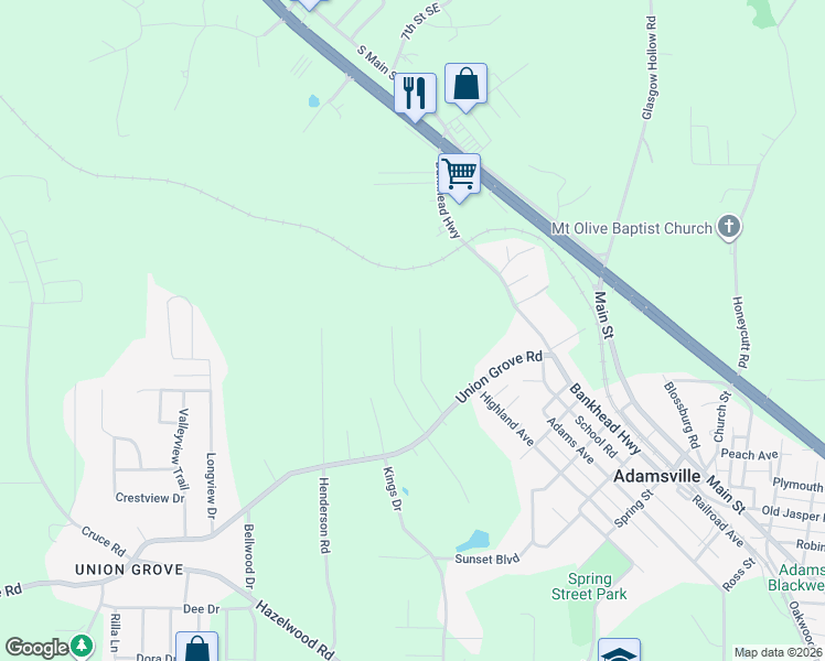 map of restaurants, bars, coffee shops, grocery stores, and more near 5433 Storey Dr in Adamsville