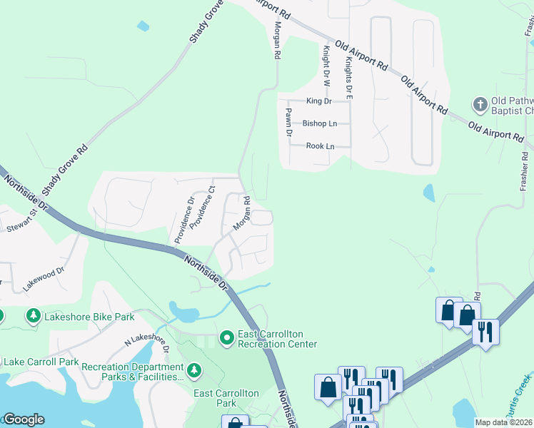 map of restaurants, bars, coffee shops, grocery stores, and more near 255 Morgan Road in Carrollton