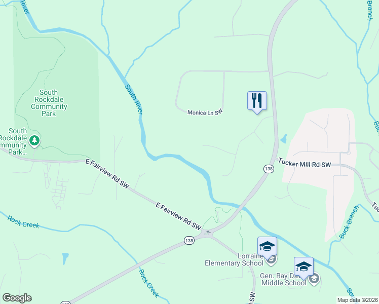 map of restaurants, bars, coffee shops, grocery stores, and more near 3213 Woodhaven Court Southwest in Conyers
