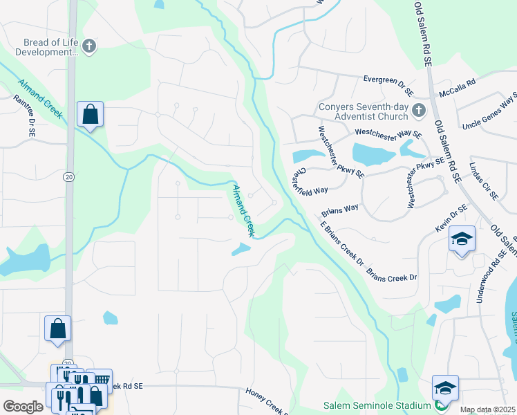 map of restaurants, bars, coffee shops, grocery stores, and more near 1905 Enfield Court Southeast in Conyers