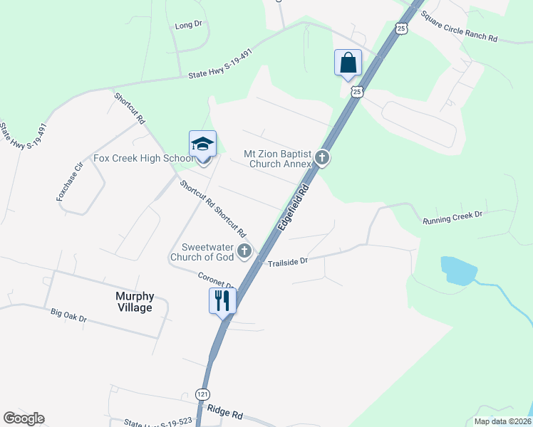 map of restaurants, bars, coffee shops, grocery stores, and more near 104 Eagle Road in North Augusta