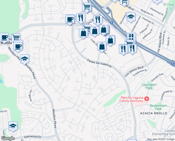 map of restaurants, bars, coffee shops, grocery stores, and more near in Laguna Woods