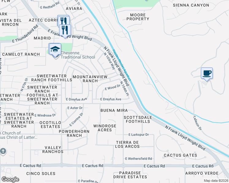 map of restaurants, bars, coffee shops, grocery stores, and more near 10377 East Wood Drive in Scottsdale