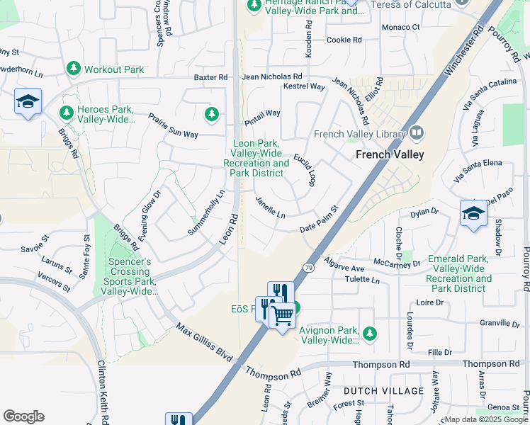 map of restaurants, bars, coffee shops, grocery stores, and more near 31159 Janelle Lane in Winchester