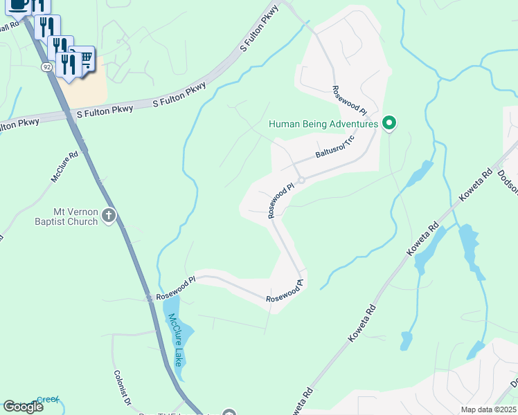 map of restaurants, bars, coffee shops, grocery stores, and more near 507 Eagles Point in Fairburn