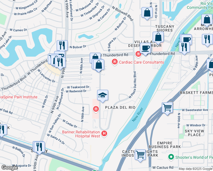 map of restaurants, bars, coffee shops, grocery stores, and more near 13391 North 94th Drive in Peoria