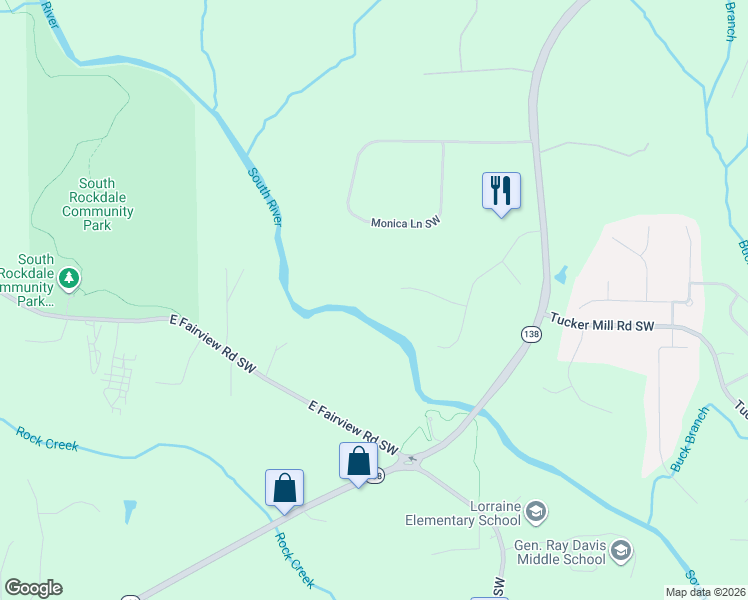 map of restaurants, bars, coffee shops, grocery stores, and more near 3213 Woodhaven Court Southwest in Conyers