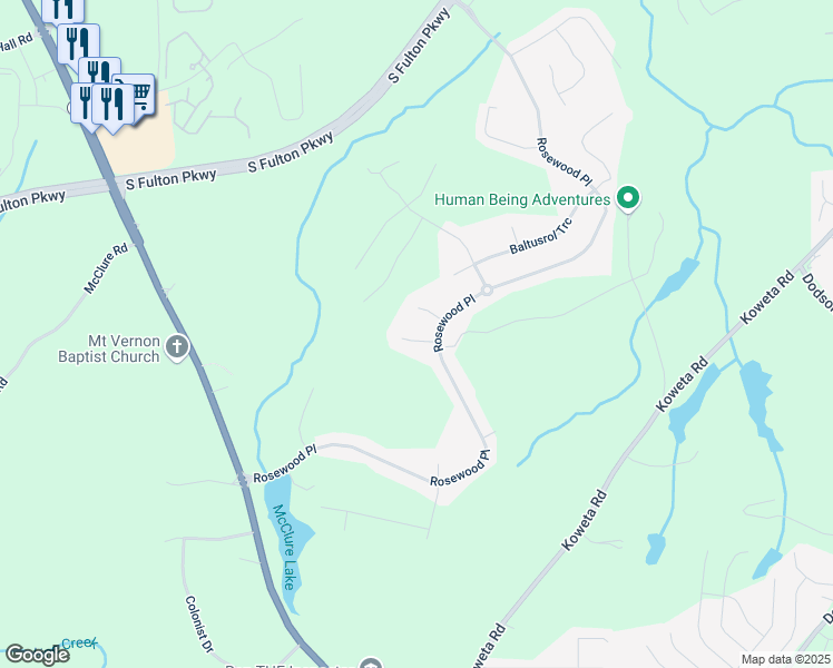 map of restaurants, bars, coffee shops, grocery stores, and more near 507 Eagles Point in Fairburn