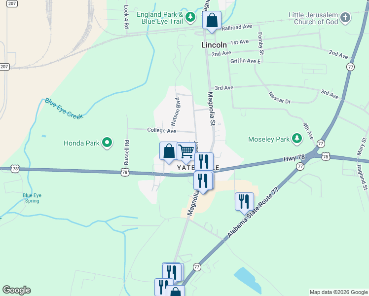 map of restaurants, bars, coffee shops, grocery stores, and more near 61 Gauldin Avenue in Lincoln