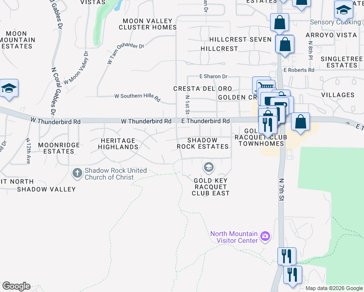 map of restaurants, bars, coffee shops, grocery stores, and more near 2 East Surrey Avenue in Phoenix