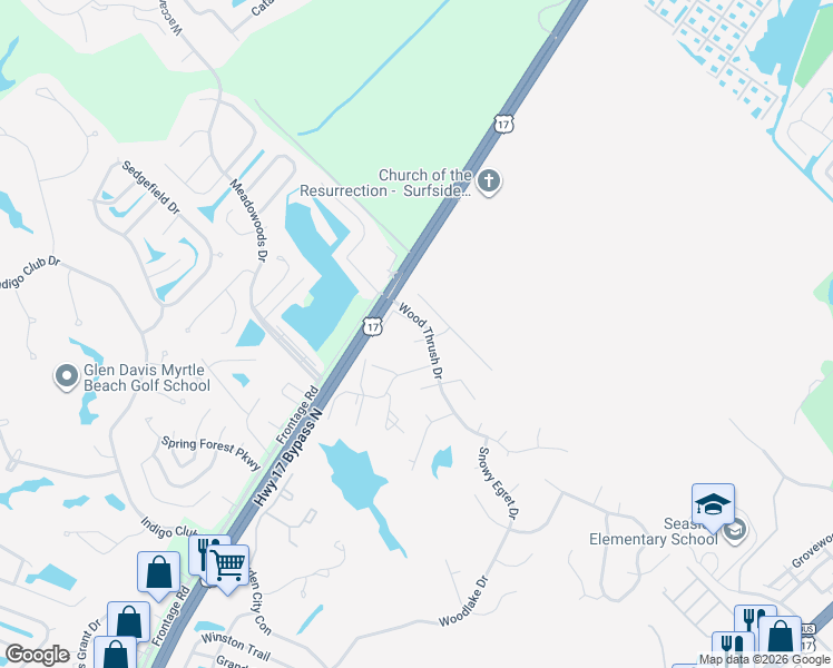 map of restaurants, bars, coffee shops, grocery stores, and more near 4301 Sweetwater Cove in Murrells Inlet