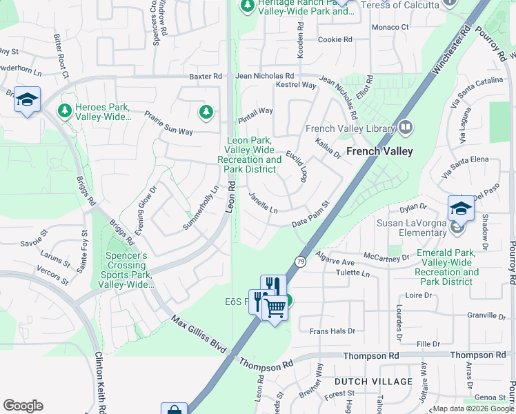 map of restaurants, bars, coffee shops, grocery stores, and more near 31159 Janelle Lane in Winchester