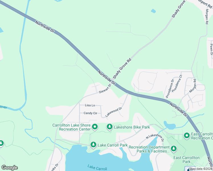 map of restaurants, bars, coffee shops, grocery stores, and more near 1390 Stewart Street in Carrollton