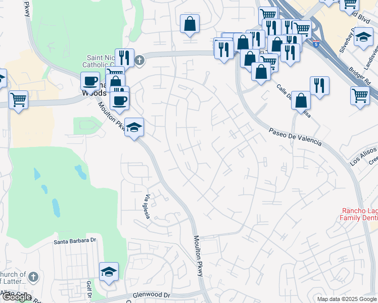 map of restaurants, bars, coffee shops, grocery stores, and more near 370 Avenida Castilla in Laguna Woods