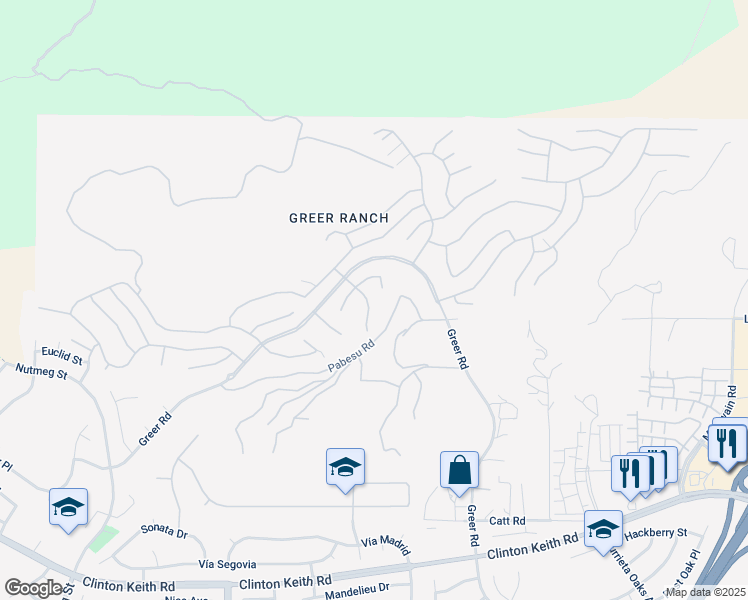 map of restaurants, bars, coffee shops, grocery stores, and more near 35646 Peppermint Place in Murrieta