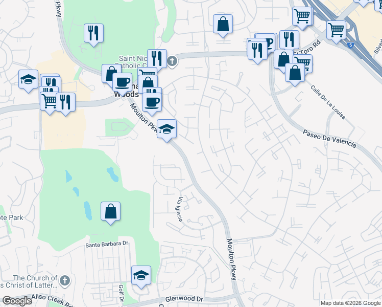 map of restaurants, bars, coffee shops, grocery stores, and more near 335 Avenida Sevilla in Laguna Woods