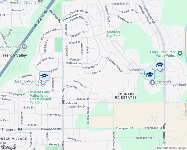 map of restaurants, bars, coffee shops, grocery stores, and more near 32213 Daisy Drive in Winchester