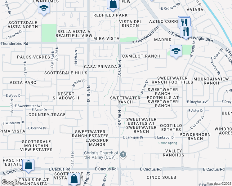 map of restaurants, bars, coffee shops, grocery stores, and more near 9526 East Wood Drive in Scottsdale