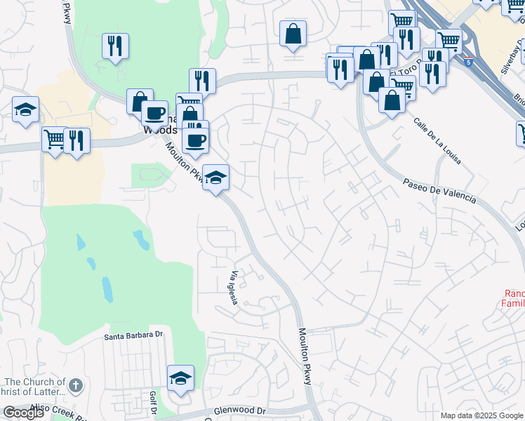map of restaurants, bars, coffee shops, grocery stores, and more near 364 Avenida Castilla in Laguna Woods