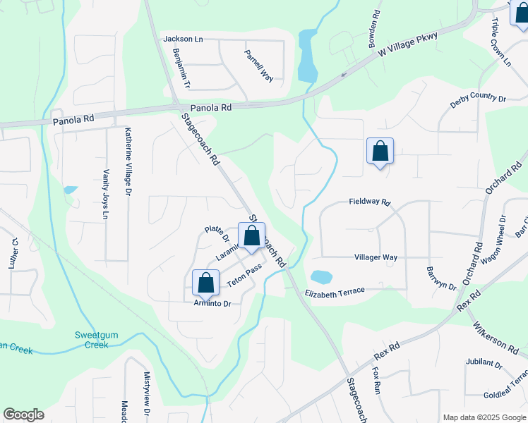 map of restaurants, bars, coffee shops, grocery stores, and more near 5458 Stagecoach Road in Ellenwood