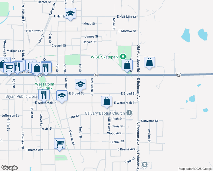 map of restaurants, bars, coffee shops, grocery stores, and more near 958 East Jordan Avenue Exd in West Point